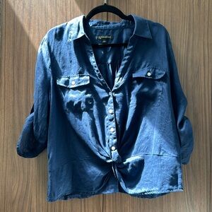 Linen Twist-Hem Blouse, size: L